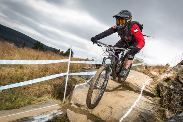 Lindsay on a rough downhill section in Glyncorrwg 